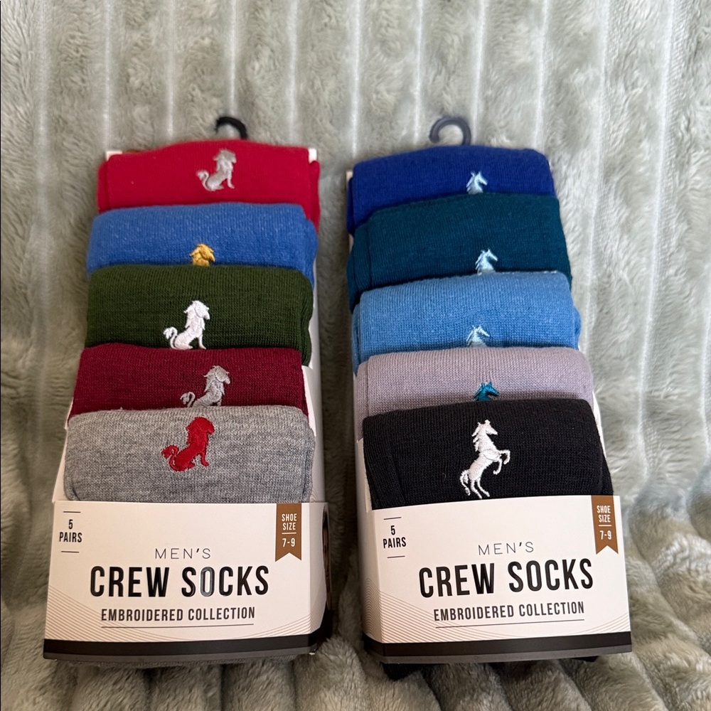 New! 2 Pack of Men's Embroidered Crew Socks - Multicolor Pack